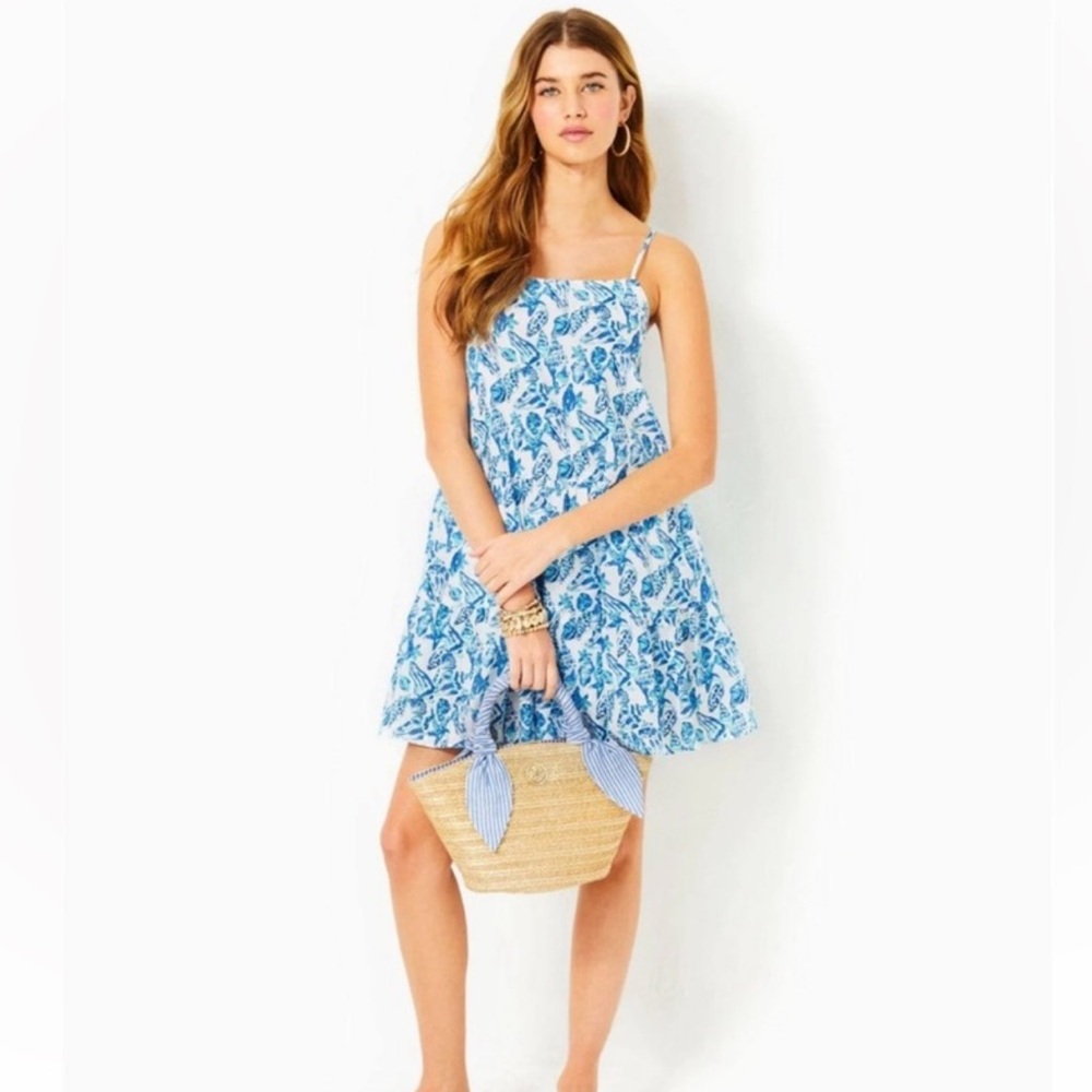 NWT Lilly Pulitzer Alessia Cotton Dress Resort White Shell Collector Blue Medium